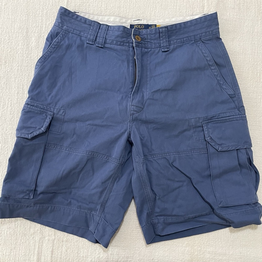 Polo Ralph Lauren Cargo Shorts Men's 42 Blue Canvas Pocketed Button Zip Adult.